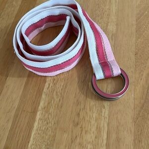 Vintage Woman’s Canvas Pink White Color Block Adjustable Belt 43 Inches